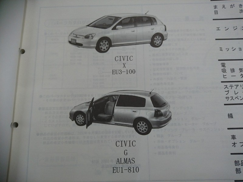 Civic シビック Eu1 Eu2 Eu3 Eu4 第4版 平成14年9月発行 中込パーツ Vivio 旧車 カタログ